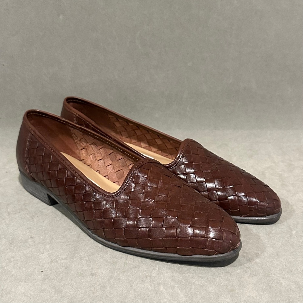 The Leather Collection Brown Woven Leather Loafers Flats Womens 8.5W Wide Brazil